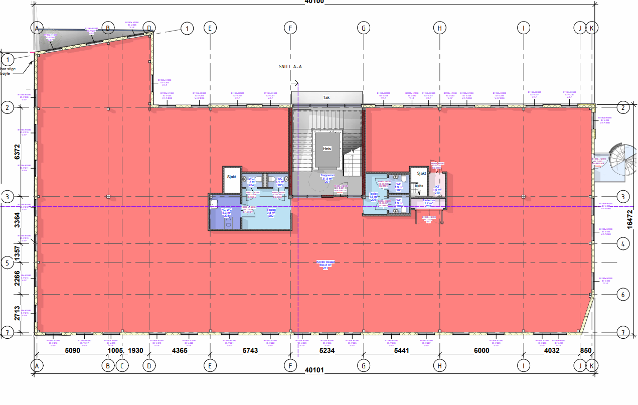 Plantegning kontor – ca. 595 m² ledig, R68 Lier